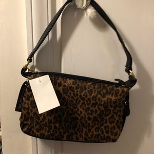 Small Leopard Print leather handbag 10 inches wide 6 1/2 inches long